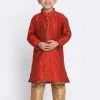 JBN Creation Boys' Red Cotton Silk Blend Kurta And Pyjama Set