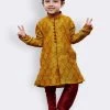 JBN Creation Boys' Yellow Cotton Silk Kurta And Pyjama Set 2 JBN Creation Boys' Yellow Cotton Silk Kurta And Pyjama Set