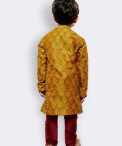JBN Creation Boys' Yellow Cotton Silk Kurta And Pyjama Set