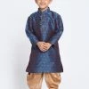 JBN Creation Boys' Deep Blue Cotton Silk Blend Kurta And Rose Gold Dhoti Pant Set