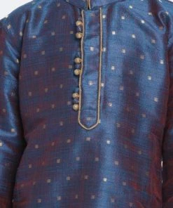 JBN Creation Boys' Deep Blue Cotton Silk Blend Kurta And Rose Gold Dhoti Pant Set 11 JBN Creation Boys' Deep Blue Cotton Silk Blend Kurta And Rose Gold Dhoti Pant Set