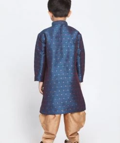 JBN Creation Boys' Deep Blue Cotton Silk Blend Kurta And Rose Gold Dhoti Pant Set 12 JBN Creation Boys' Deep Blue Cotton Silk Blend Kurta And Rose Gold Dhoti Pant Set