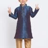 JBN Creation Boys' Deep Blue Cotton Silk Blend Kurta And Pyjama Set