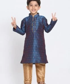 JBN Creation Boys' Deep Blue Cotton Silk Blend Kurta And Pyjama Set