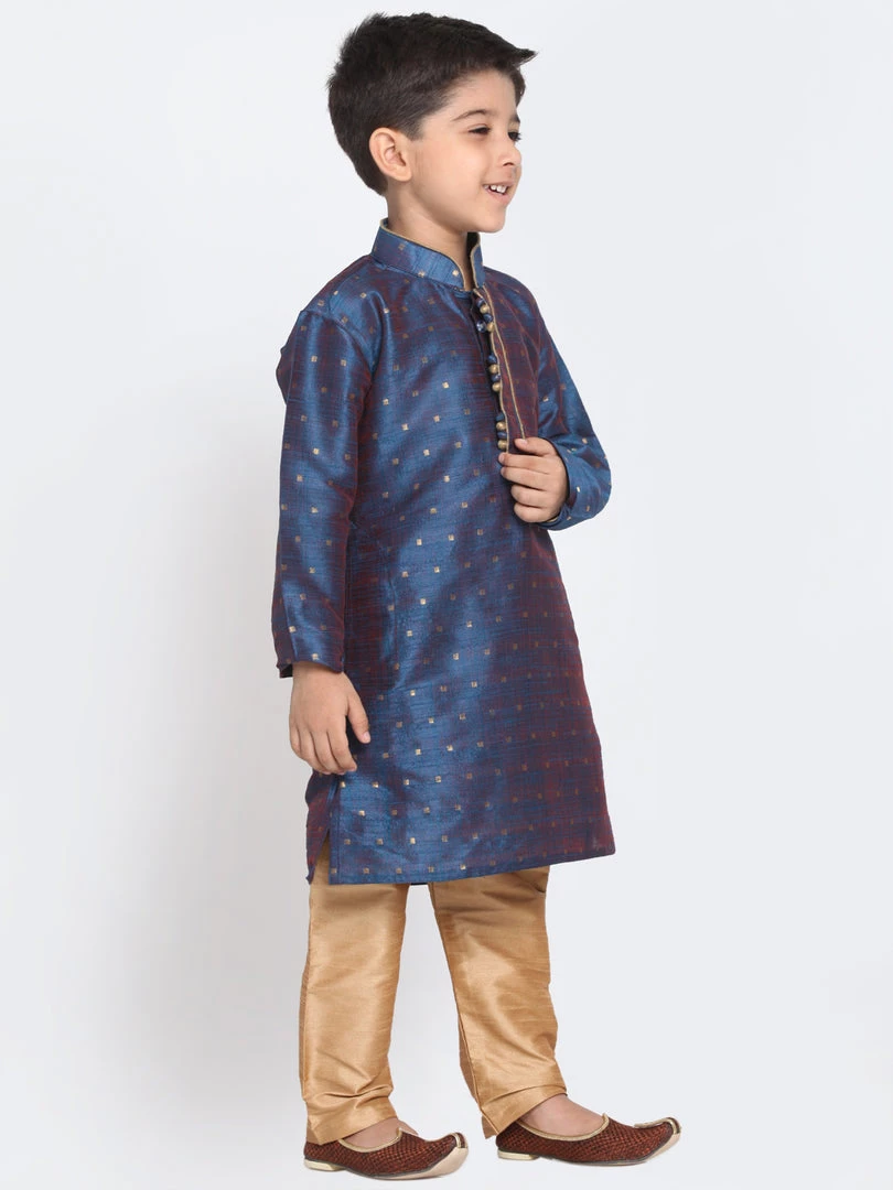 Vastramay Silk Blend Blue And Rose Gold Baap Beta Kurta Pyjama Set 7 Vastramay Silk Blend Blue And Rose Gold Baap Beta Kurta Pyjama Set