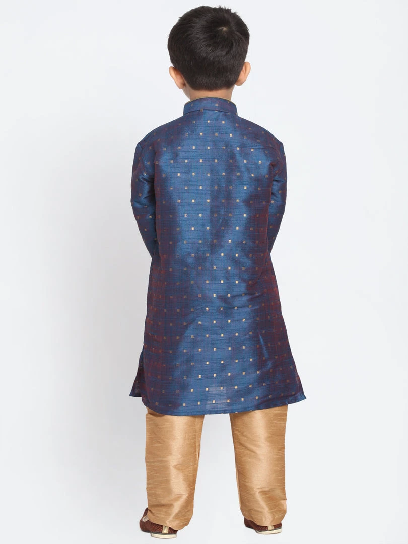 Vastramay Silk Blend Blue And Rose Gold Baap Beta Kurta Pyjama Set 9 Vastramay Silk Blend Blue And Rose Gold Baap Beta Kurta Pyjama Set