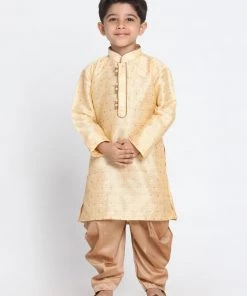 Vastramay Silk Blend Gold Baap Beta Dhoti Kurta Set