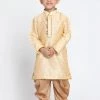 JBN Creation Boys' Gold Cotton Silk Blend Kurta And Dhoti Pant Set