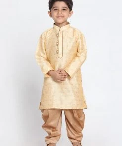 JBN Creation Boys' Gold Cotton Silk Blend Kurta And Dhoti Pant Set
