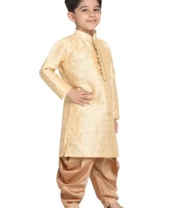 Vastramay Silk Blend Gold And Rose Gold Woven Sibling Set