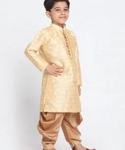 JBN Creation Boys' Gold Cotton Silk Blend Kurta And Dhoti Pant Set