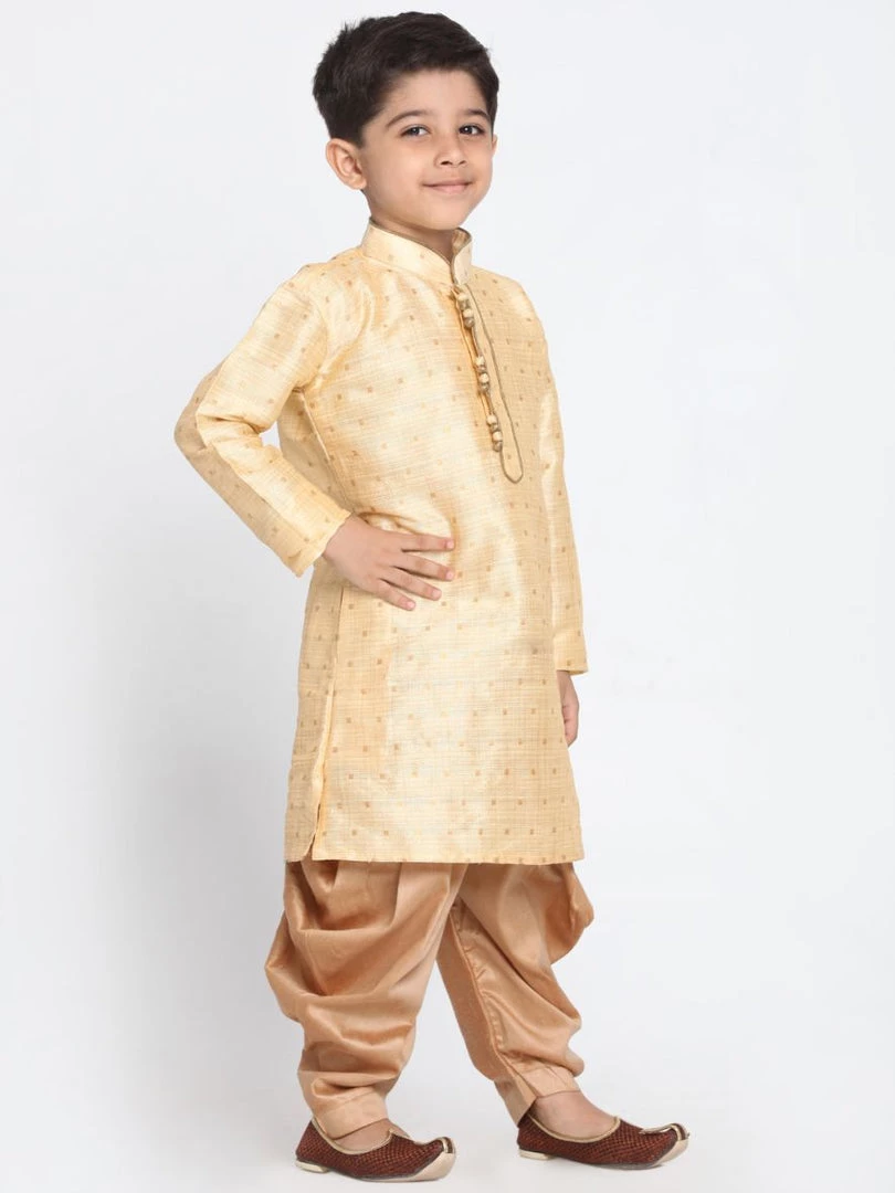 JBN Creation Boys' Gold Cotton Silk Blend Kurta And Dhoti Pant Set 4 JBN Creation Boys' Gold Cotton Silk Blend Kurta And Dhoti Pant Set