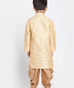 JBN Creation Boys' Gold Cotton Silk Blend Kurta And Dhoti Pant Set 12 JBN Creation Boys' Gold Cotton Silk Blend Kurta And Dhoti Pant Set