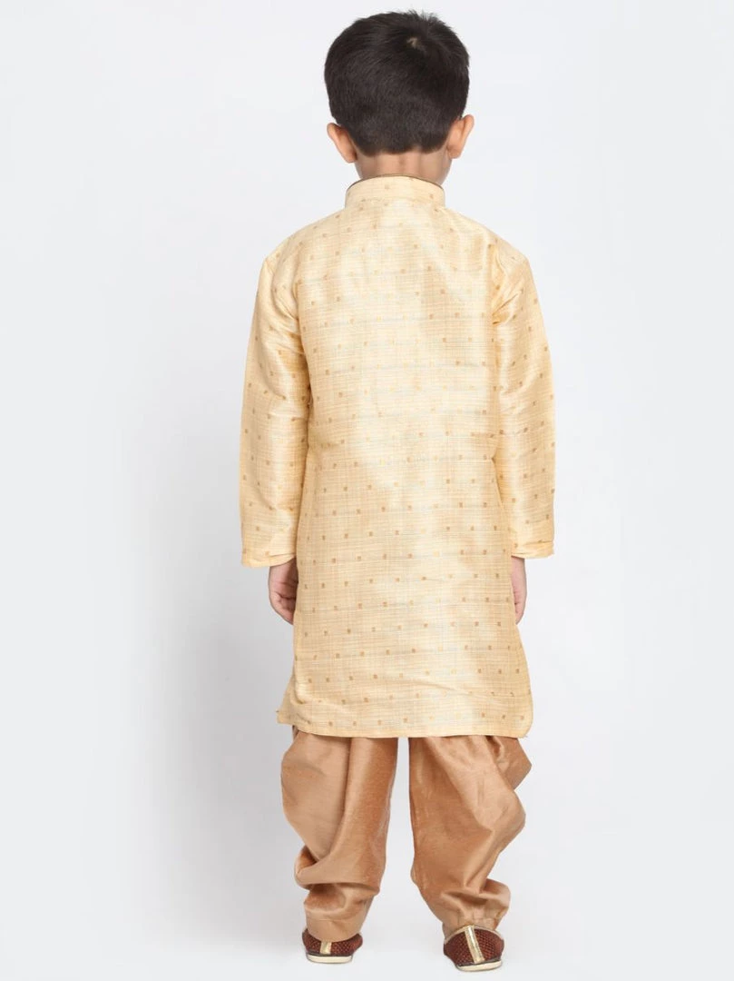 JBN Creation Boys' Gold Cotton Silk Blend Kurta And Dhoti Pant Set 6 JBN Creation Boys' Gold Cotton Silk Blend Kurta And Dhoti Pant Set