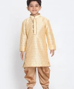 JBN Creation Boys' Gold Cotton Silk Blend Kurta And Dhoti Pant Set 14 JBN Creation Boys' Gold Cotton Silk Blend Kurta And Dhoti Pant Set