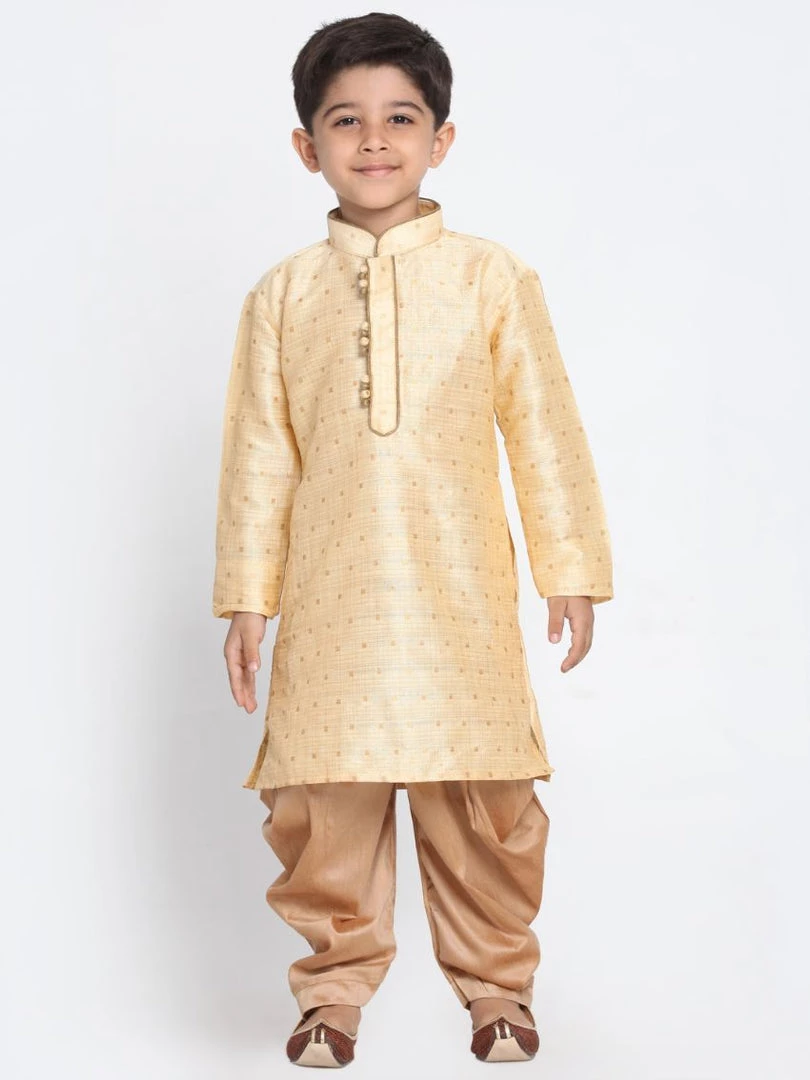 JBN Creation Boys' Gold Cotton Silk Blend Kurta And Dhoti Pant Set 8 JBN Creation Boys' Gold Cotton Silk Blend Kurta And Dhoti Pant Set