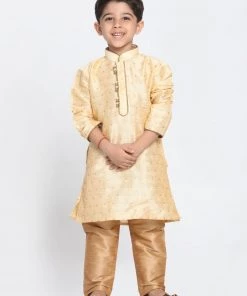 JBN Creation Boys' Gold Cotton Silk Blend Kurta And Pyjama Set