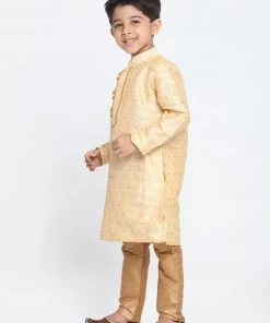 JBN Creation Boys' Gold Cotton Silk Blend Kurta And Pyjama Set