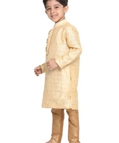 Vastramay Silk Blend Beige And Rose Gold Woven Sibling Set Siblings