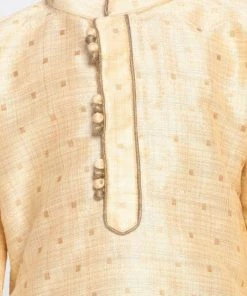 JBN Creation Boys' Gold Cotton Silk Blend Kurta And Pyjama Set