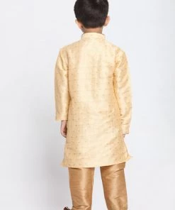 JBN Creation Boys' Gold Cotton Silk Blend Kurta And Pyjama Set