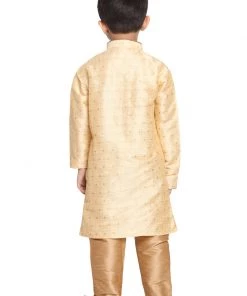 Vastramay Silk Blend Beige And Rose Gold Woven Sibling Set Siblings