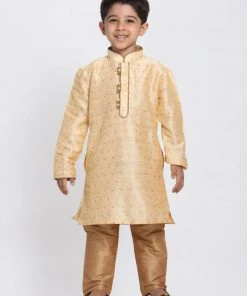 JBN Creation Boys' Gold Cotton Silk Blend Kurta And Pyjama Set