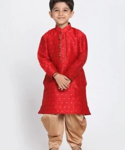 Vastramay Silk Blend Maroon Dhoti Kurta Set