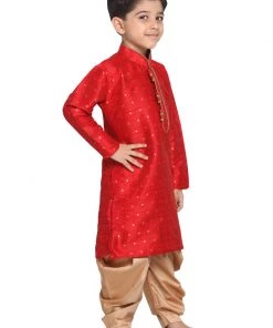Vastramay Silk Blend Maroon Color Woven Sibling Set