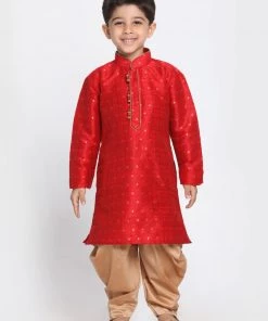 JBN Creation Boys' Maroon Cotton Silk Blend Kurta And Dhoti Pant Set