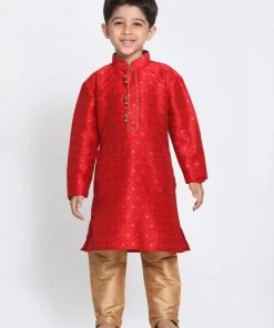 JBN Creation Boys' Maroon Cotton Silk Blend Kurta And Pyjama Set
