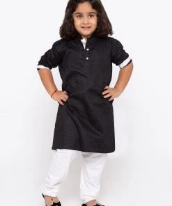 JBN Creation Boys' Black Cotton Kurta And Pyjama Set