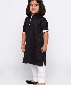 JBN Creation Boys' Black Cotton Kurta And Pyjama Set