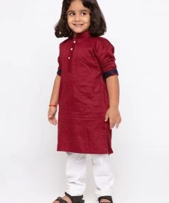JBN Creation Buy 1 Get 1 Boys' Maroon Cotton Kurta And Pyjama Set