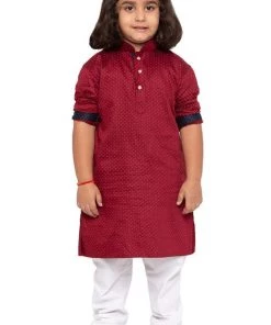 JBN Creation Buy 1 Get 1 Boys' Maroon Cotton Kurta And Pyjama Set