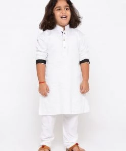 JBN Creation Boys' White Cotton Kurta And Pyjama Set