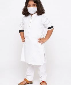 JBN Creation Boys' White Cotton Kurta And Pyjama Set