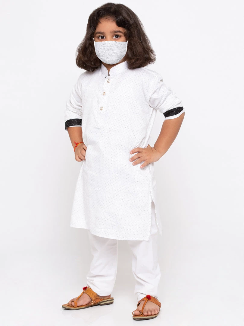 JBN Creation Boys' White Cotton Kurta And Pyjama Set 3 JBN Creation Boys' White Cotton Kurta And Pyjama Set