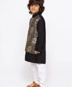 JBN Creation Boys' Black Cotton Kurta And Pyjama Set