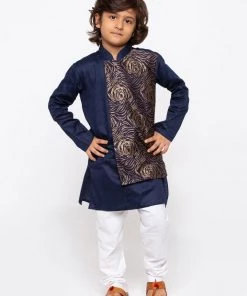 JBN Creation Buy 1 Get 1 Boys' Blue Cotton Kurta And Pyjama Set