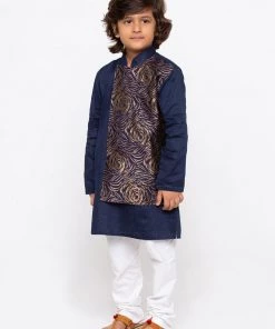JBN Creation Buy 1 Get 1 Boys' Blue Cotton Kurta And Pyjama Set