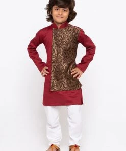 JBN Creation Boys' Maroon Cotton Kurta And Pyjama Set