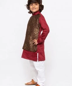 JBN Creation Boys' Maroon Cotton Kurta And Pyjama Set