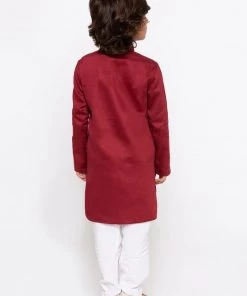 JBN Creation Boys' Maroon Cotton Kurta And Pyjama Set