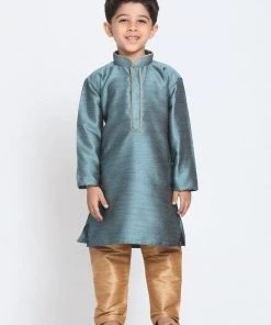 JBN Creation Boys' Blue Cotton Silk Blend Kurta And Pyjama Set