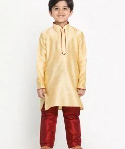 JBN Creation Boys' Gold Silk Blend Kurta And Pyjama Set