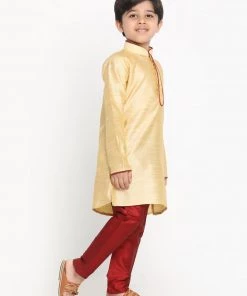 JBN Creation Boys' Gold Silk Blend Kurta And Pyjama Set