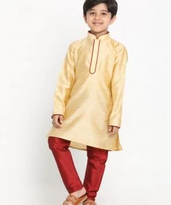 JBN Creation Boys' Gold Silk Blend Kurta And Pyjama Set