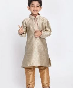 JBN Creation Boys' Beige Cotton Silk Blend Kurta And Pyjama Set