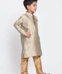 JBN Creation Boys' Beige Cotton Silk Blend Kurta And Pyjama Set